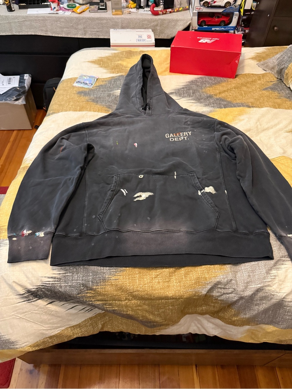 Gallery Dept Paint Splatter Men’s Black Fleece Hoodie Size XL